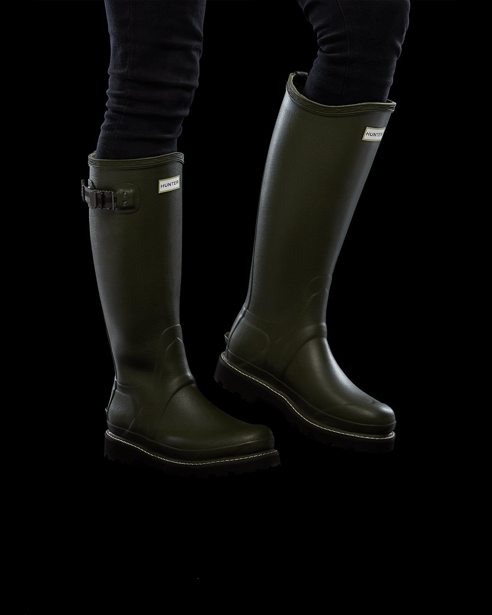 Womens Hunter Balmoral Poly-Lined - Tall Rain Boots Dark Olive - 9468-MWAPG